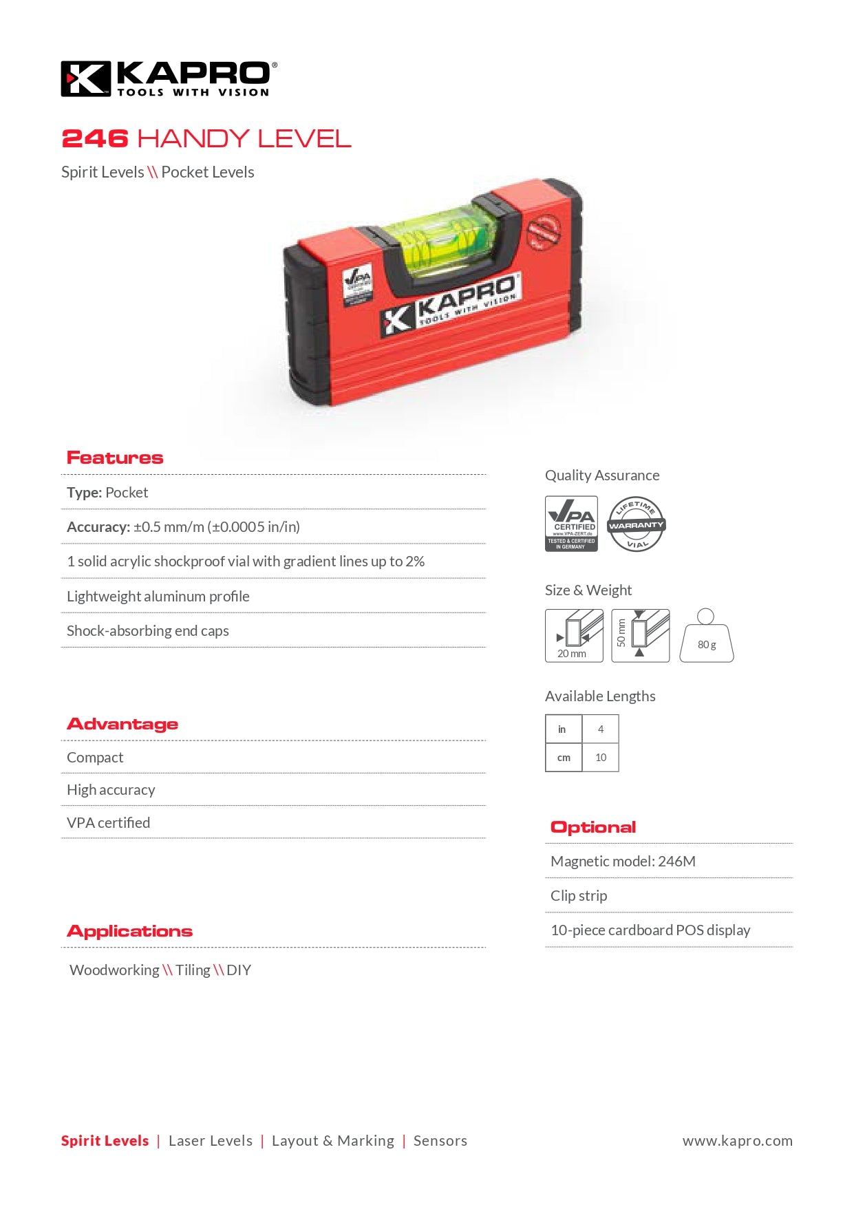 以色列KAPRO® 4"迷你水平尺
